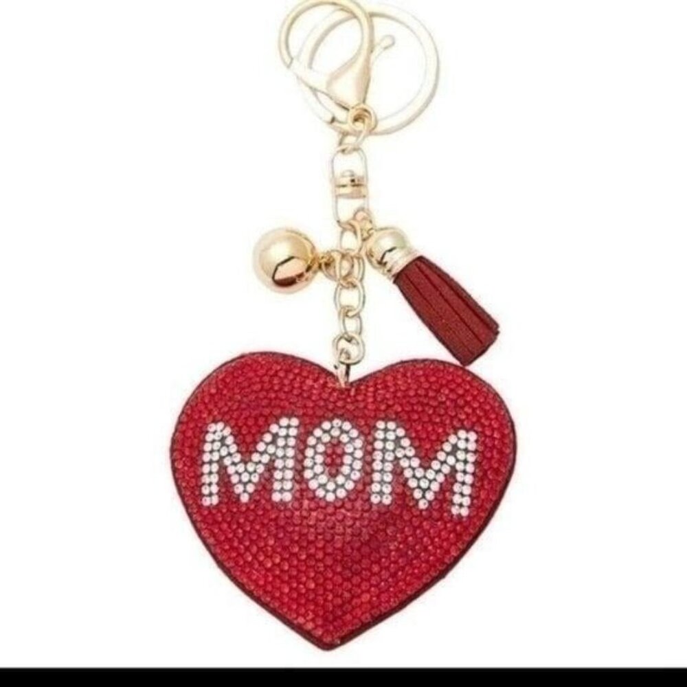"Mom" Rhinestone Puffy Purse Charm/KEYRING-NEW